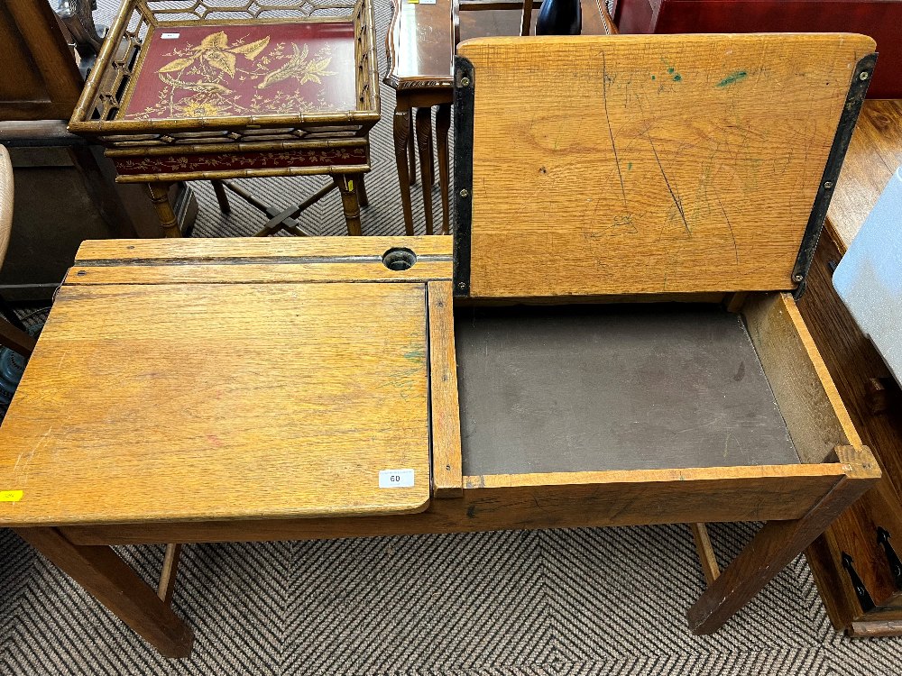 Oak double school desk; 101cm long