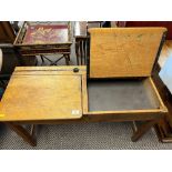 Oak double school desk; 101cm long