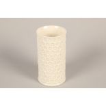 Belleek porcelain cylindrical vase; black mark to base; 12cm high