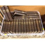 Assorted hardback bound brown leather books including Wuthering heights, Pride & Prejudice,