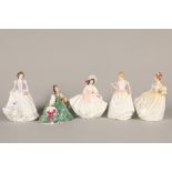 Eight Royal Doulton figures to include Sunday Best HN2698; Elyse HN2474; together with a Coalport