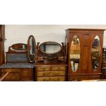 Edwardian walnut three piece bedroom suite comprising marble topped washstand, two over two drawer