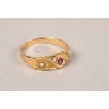 Ladies 18ct gold diamond and ruby ring; ring size M; gross weight 2.6g