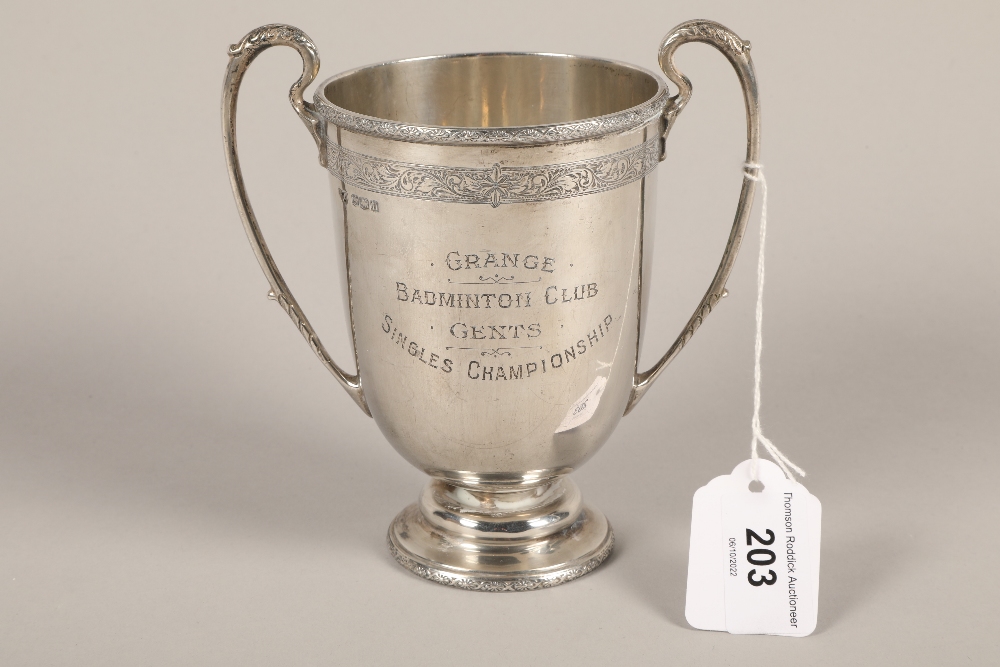George V hallmarked silver twin handled silver presentation cup; Sheffield 1930;  gross weight 334g