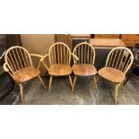 Pair of Ercol carvers and a pair of Ercol dining chairs