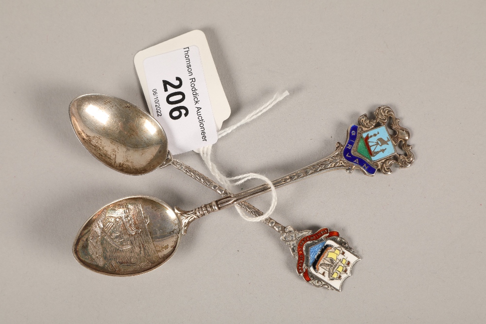 Two silver and enamel tea spoons