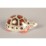 Royal Crown Derby Imaro tortoise paperweight; with gold button; 12cm long