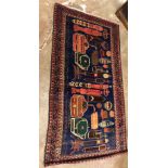 Eastern blue ground woolen rug/carpet 187cm x 102cm