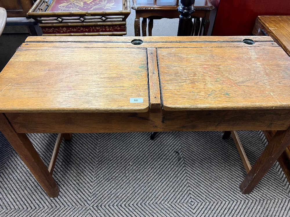 Oak double school desk; 101cm long - Image 2 of 2