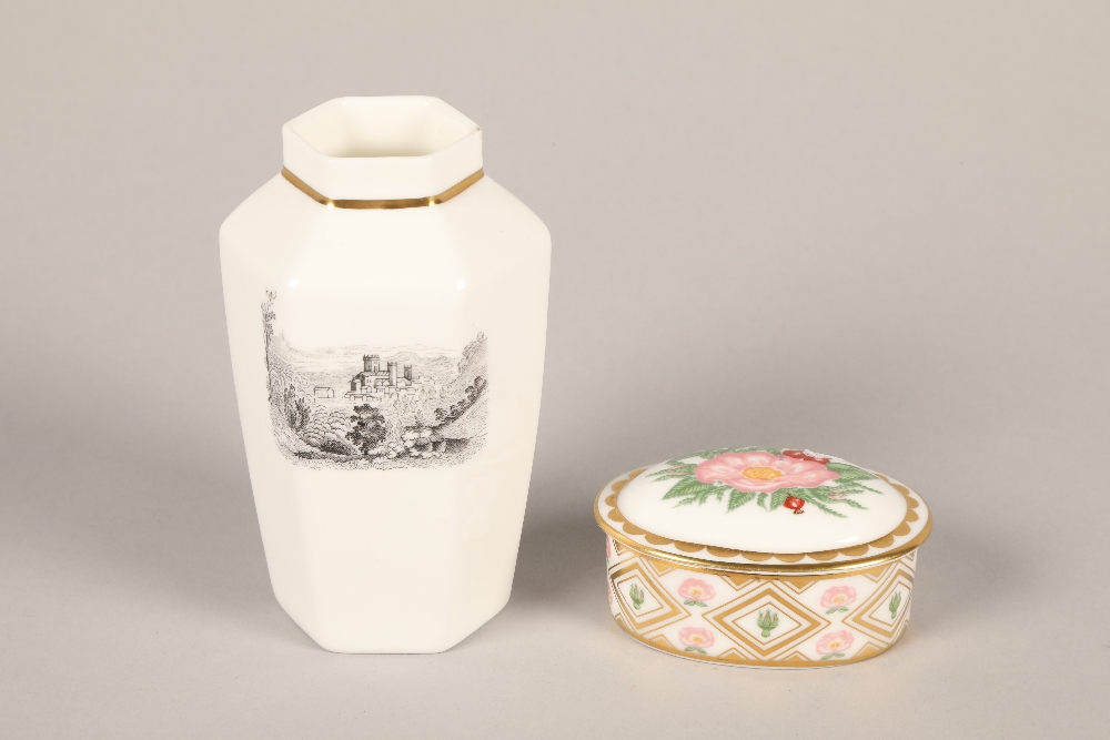 Royal Worcester vase decorated with scenes of London;  together with a Royal Crown Derby Wild Rose