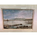 A.J. Campbell ' Yacht on Mountain lake' watercolour, signed and framed