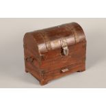 Domed top metal bound casket; 38cm long