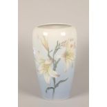 Royal Copenhagen vase; decorated with lilies; 1438 / 749 to base; 25.5cm high