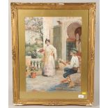 Trevor Haddon RBA'  Spanish Scene, Lady Dancing on the Balcony; watercolour, signed, in frame