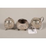 Indian Silver three piece cruet set; gross weight 126g