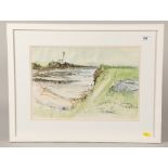 James Harrigan; Lighthouse at Troon; watercolour on paper; signed and framed