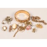 Box of assorted bangles, brooches and cameo etc
