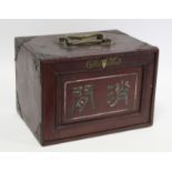 19th or early 20th century Chinese Mahjong set in wooden case, with 148 bone and bamboo tiles;
