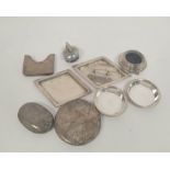 Pair of silver ash trays and another three, with lighter, and various items, 310g / 9½oz.