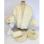 Vintage ermine stole retailed by Browns of Chester; a fur muff labelled for St. Bernhard of