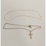 9ct gold cross and necklet and a fine trace necklet, 10.4g.