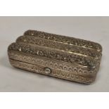 Indian embossed silver cheroot case, for six. 12cm long. 145g, 4.5oz.