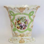 19th century English porcelain vase of footed elliptical flared form with polychrome enamel floral