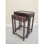 Chinese rectangular lacquer nest of two tables, with pierced foliate frieze, 60cm high, 41cm wide