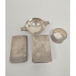 Silver vesta box slide 1896, a card case, 1899, a napkin ring and a quaich,1907, 177g / 5½oz. (4).