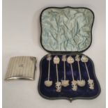 Silver cigarette case, 75g and a set of Indonesian coffee spoons.