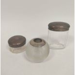 Silver mounted match striker, 1911 and two silver mounted glass jars. (3).