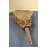 Large set of Blacksmith's bellows, bound in wood and hide, with metal studded decoration, iron