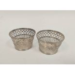 Pair of silver pierced circular bowls of tapering shape by W. Comyns 1901, 8.4cm, 74g /2.4oz.