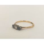 Diamond and sapphire ring, equal sized gems, '18ct & Plat', size 'Q½'