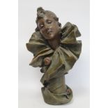 Late 19th/early 20th century Continental patinated bronze bust of Pierrette, signed R. Allard,