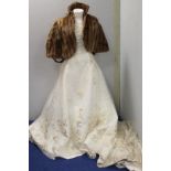 Vintage Rosetta Nicolini strapless bridal gown, net overlay and cream and silver appliqued floral