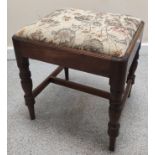 Georgian mahogany rectangular stool with slip in seat on ring turned tapered supports with