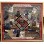 A Victorian 'crazy' pattern patchwork quilt or panel with central diamond lozenge, in polychrome