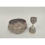 Indian silver embossed bowl and a similar double measure, 126g. (2).