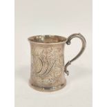 Silver engraved christening mug of waisted shape by Martin Hall & Co. Sheffield 1860, 136g / 4½oz.