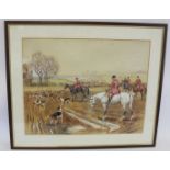 Manner of Lionel Edwards. Hunting scene. Watercolour and gouache. 55cm x 58cm.