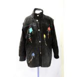 Vintage Dino'z oversized black suede jacket, circa late 1980s/1990s, with appliqued and cut away