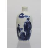 19th century Chinese underglaze blue and white porcelain snuff bottle of ovoid form depicting