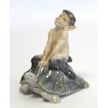 Royal Copenhagen porcelain figure of a faun riding a tortoise, no. 858, 1923 underglaze mark with