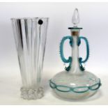 Antique blown glass decanter of Venetian style in the manner of Christopher Dresser, the wreathen