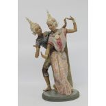 Large Lladro Gres figure group of two Thai dancers, "Thailandia" of Danza Thailandeses, modelled