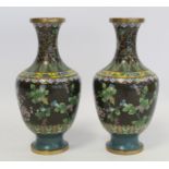 Pair of late 19th/early 20th century Chinese black cloisonné vases of baluster form with