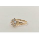 Victorian pearl cluster ring with diamond 'point' in engraved 18ct gold, 1873, size 'N½'.