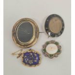 Victorian part gold brooch with pearl spray upon blue enamel  locket back and three others. (4).