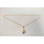 9ct gold pendant with four amethysts by Deakin & Francis 1973, 7.5g gross.